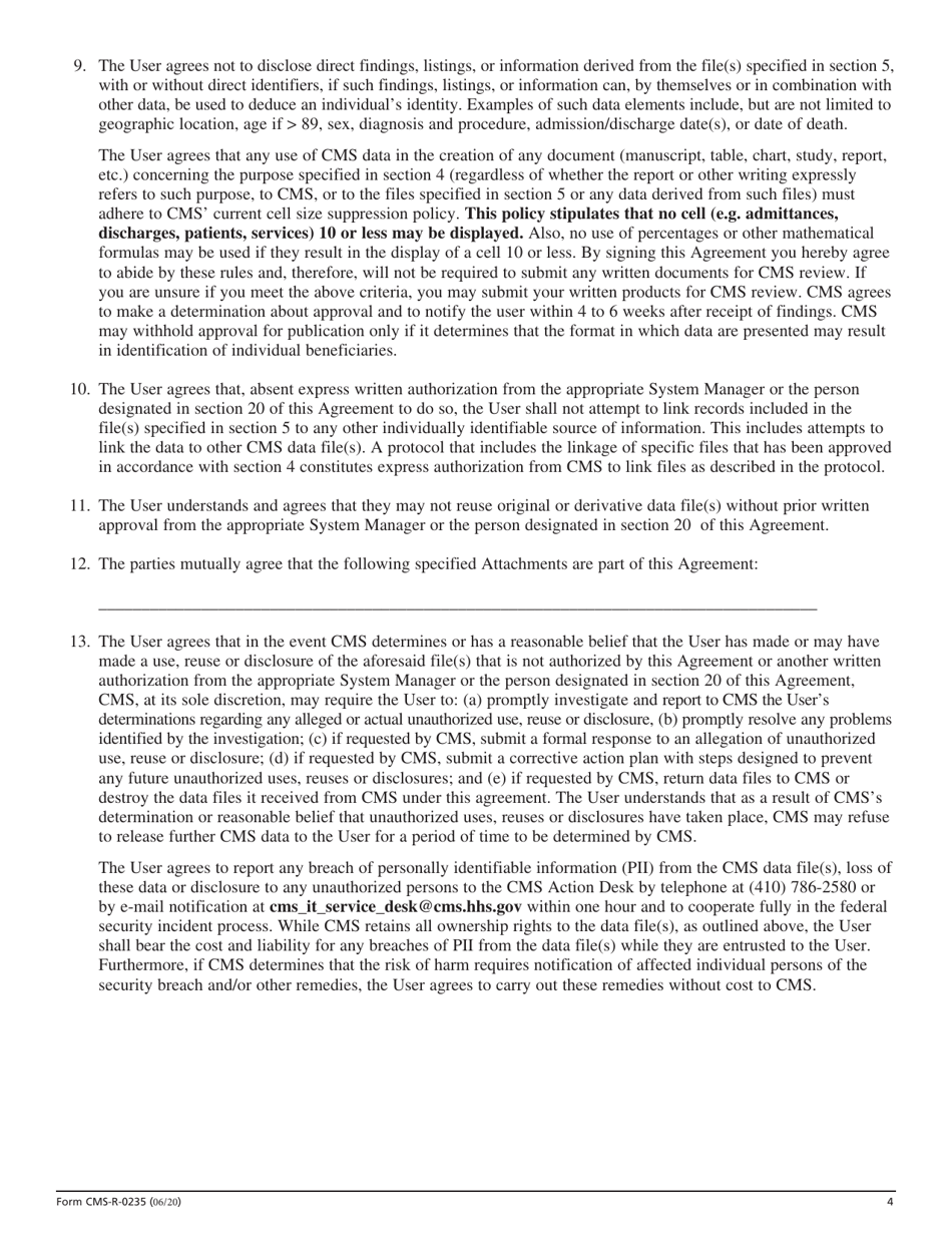 Form CMS-R-0235 Data Use Agreement (Dua) (Agreement for Use of Centers for Medicare and Medicaid Services (Cms) Data Containing Individual Identifiers), Page 4