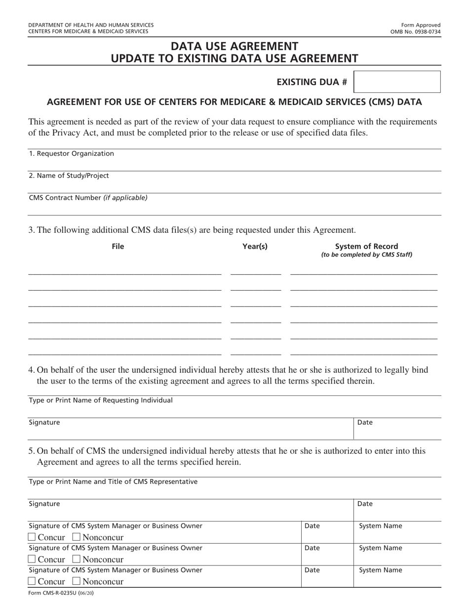 Form CMS-R-0235U Data Use Agreement - Update to Existing Data Use Agreement, Page 1