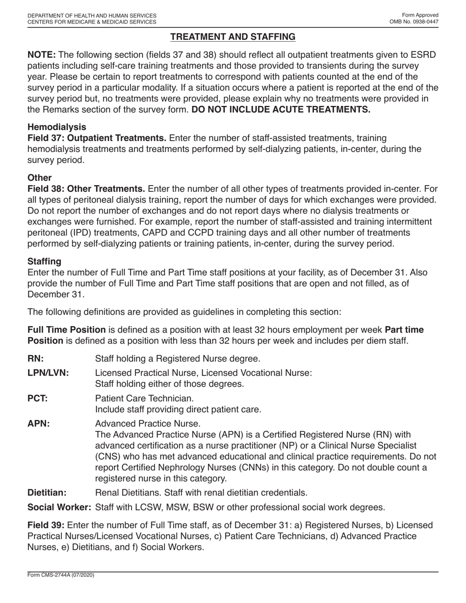Form CMS-2744A End Stage Renal Disease Medical Information System Esrd Facility Survey (Dialysis Units Only), Page 10