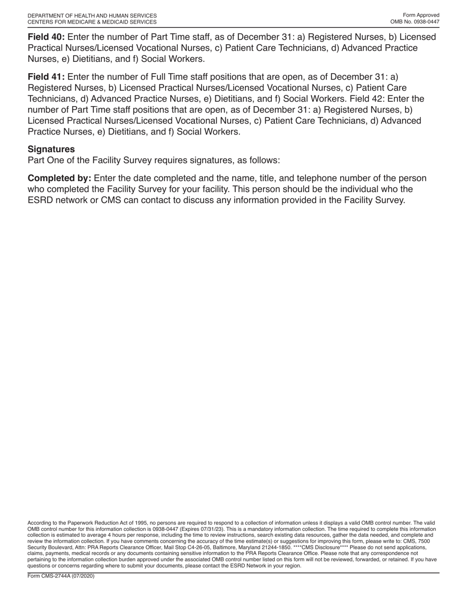 Form CMS-2744A End Stage Renal Disease Medical Information System Esrd Facility Survey (Dialysis Units Only), Page 11