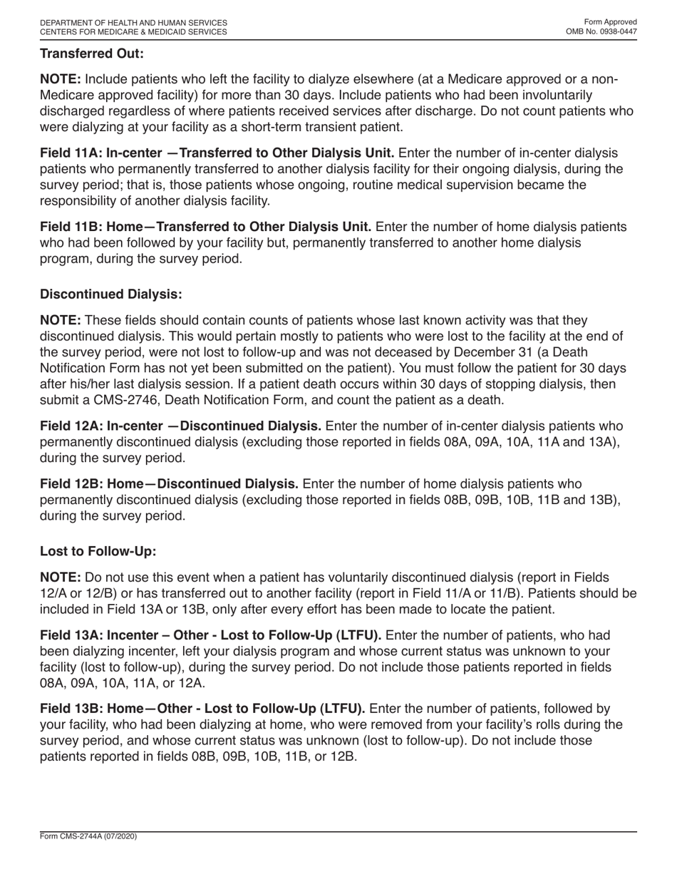 Form CMS-2744A End Stage Renal Disease Medical Information System Esrd Facility Survey (Dialysis Units Only), Page 6