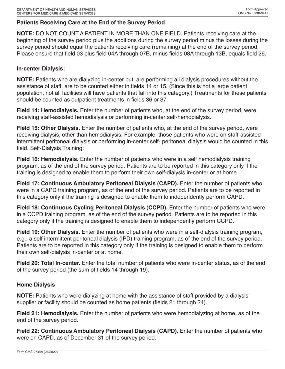 Form CMS-2744A End Stage Renal Disease Medical Information System Esrd Facility Survey (Dialysis Units Only), Page 7