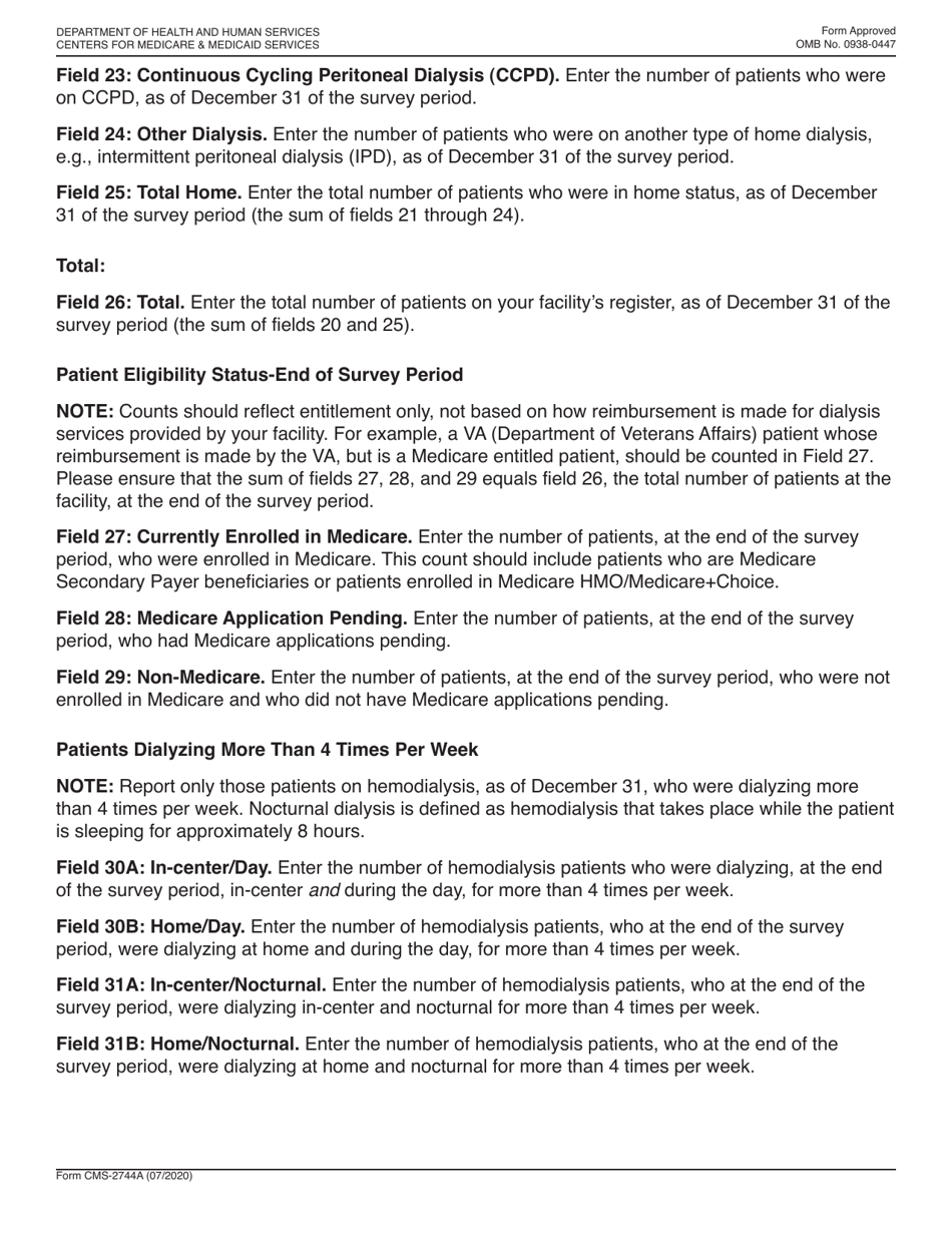 Form CMS-2744A End Stage Renal Disease Medical Information System Esrd Facility Survey (Dialysis Units Only), Page 8