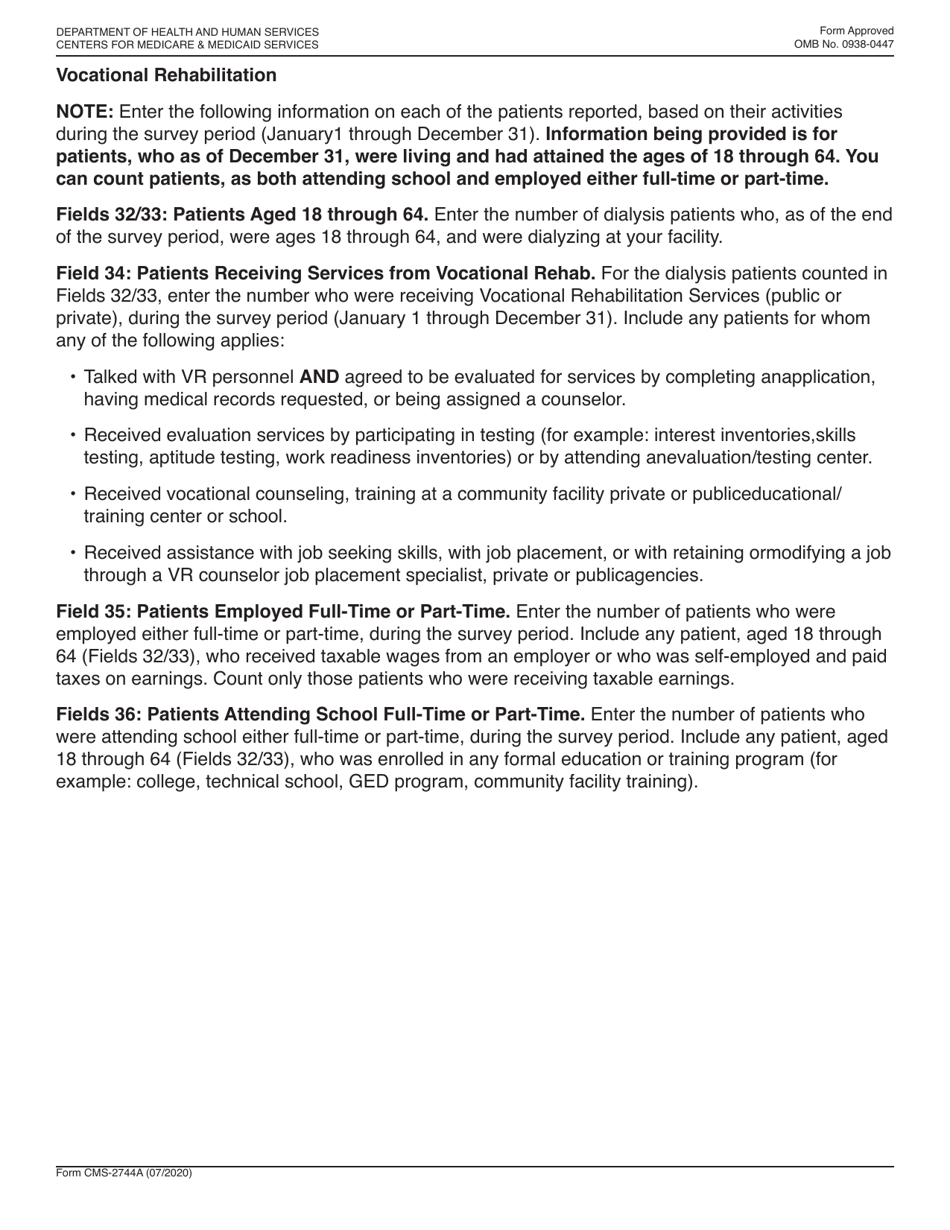 Form CMS-2744A End Stage Renal Disease Medical Information System Esrd Facility Survey (Dialysis Units Only), Page 9