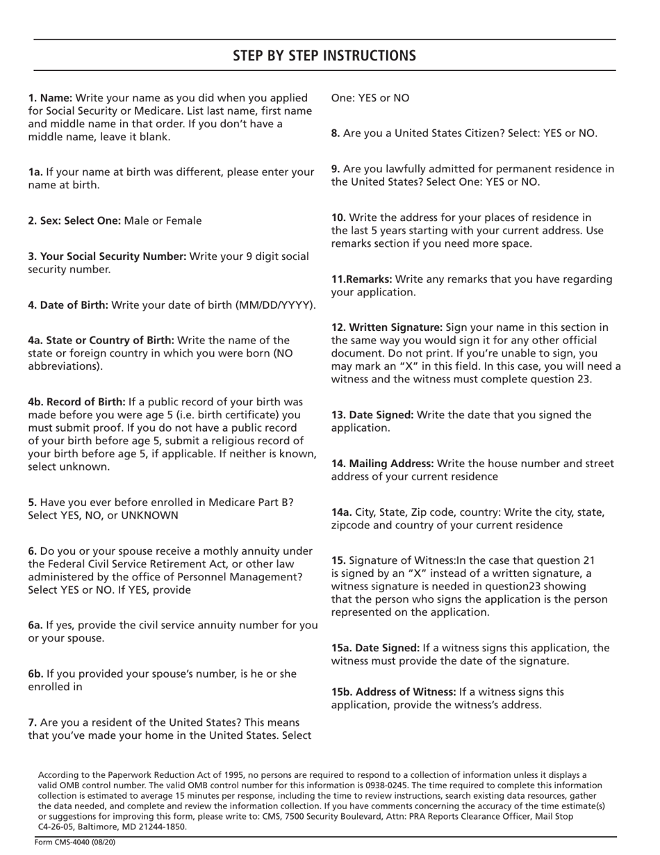 Form CMS-4040 Request for Enrollment in Supplementary Medical Insurance, Page 3