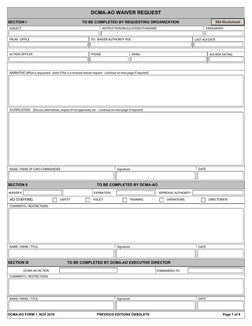 DCMA-AO Form 1  Printable Pdf
