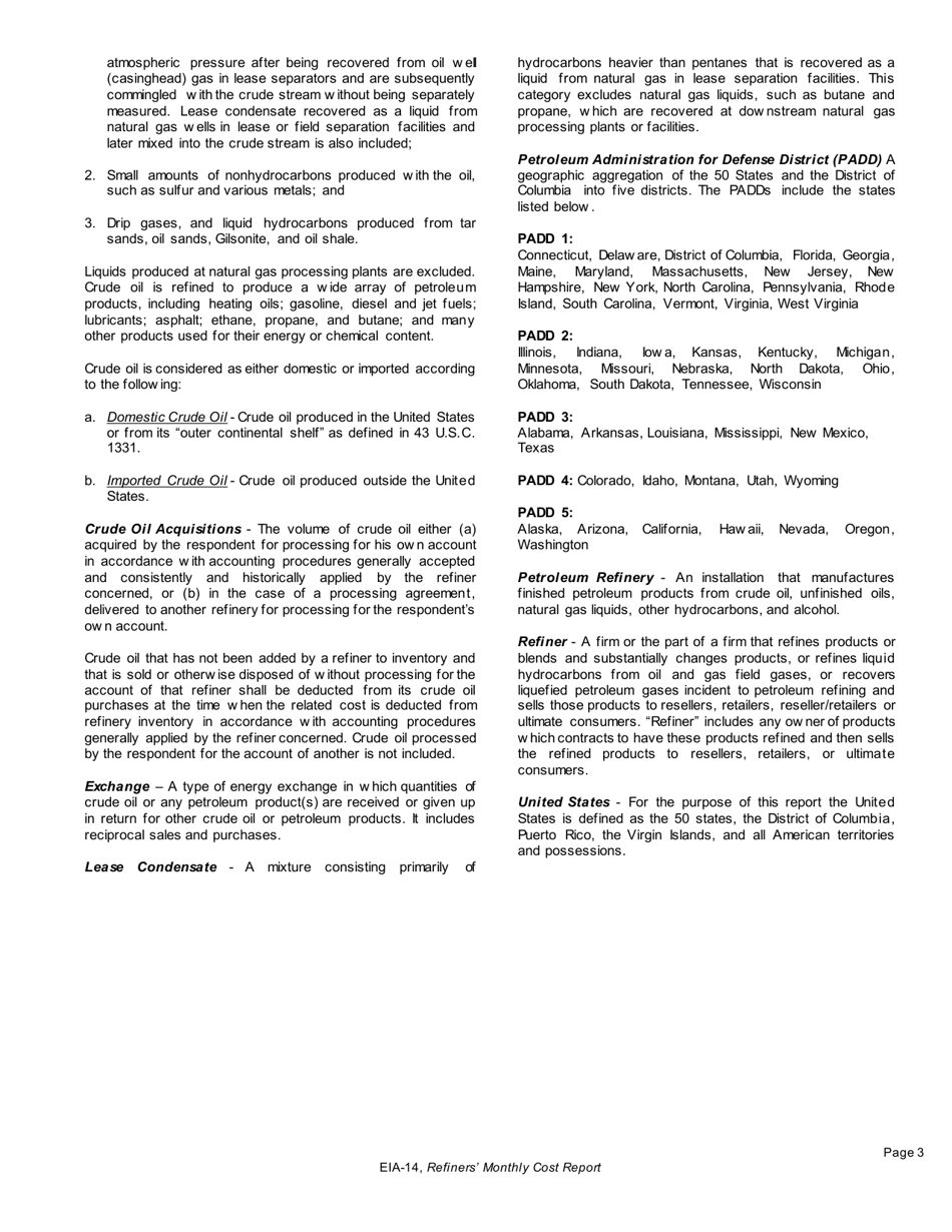 Instructions for Form EIA-14 Refiners Monthly Cost Report, Page 3