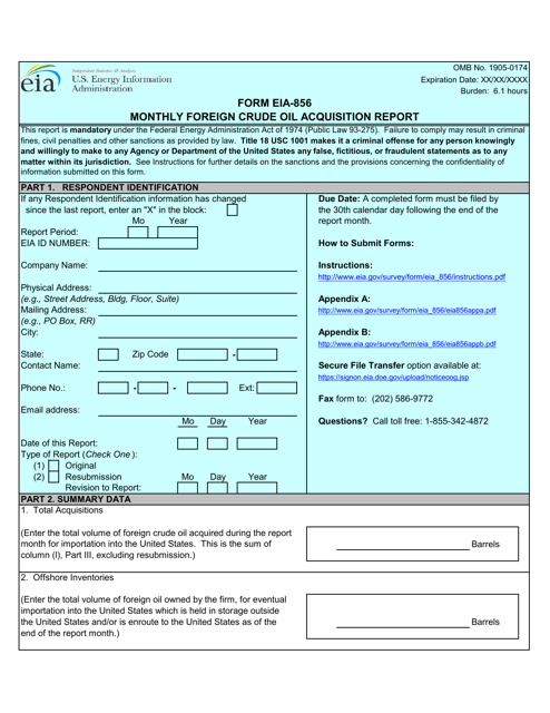 Form EIA-856  Printable Pdf