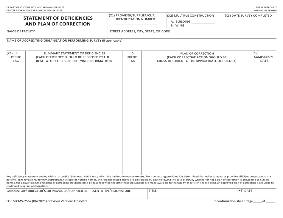Form cms 2567 download printable pdf or fill online statement of