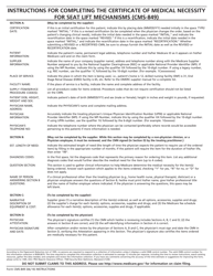 Form CMS-849 Certificate of Medical Necessity - Seat Lift Mechanisms, Page 2