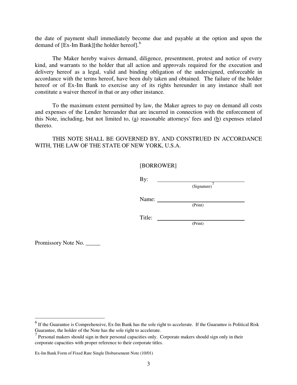 Form of Fixed Rate Single Disbursement Note, Page 3