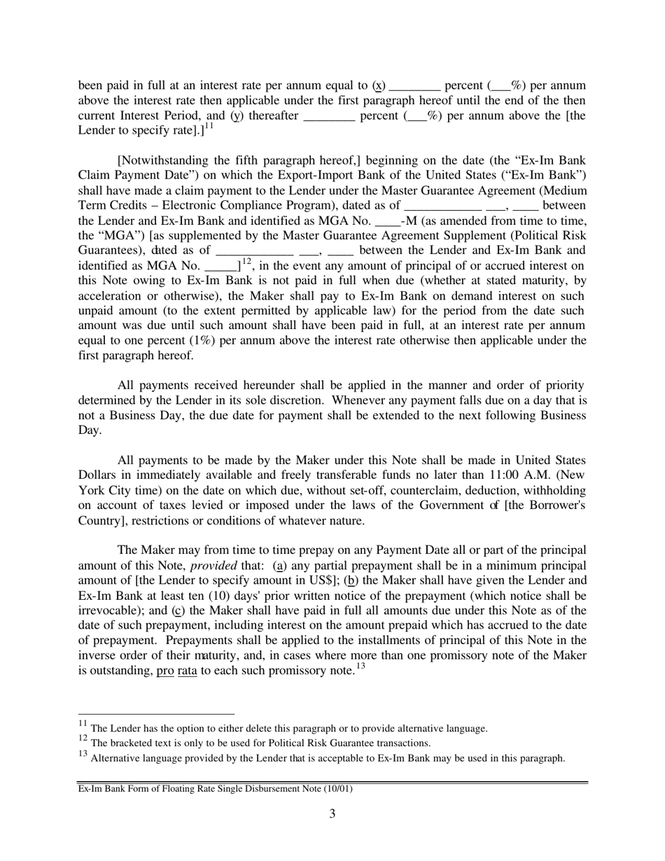 Form of Floating Rate Single Disbursement Note, Page 3