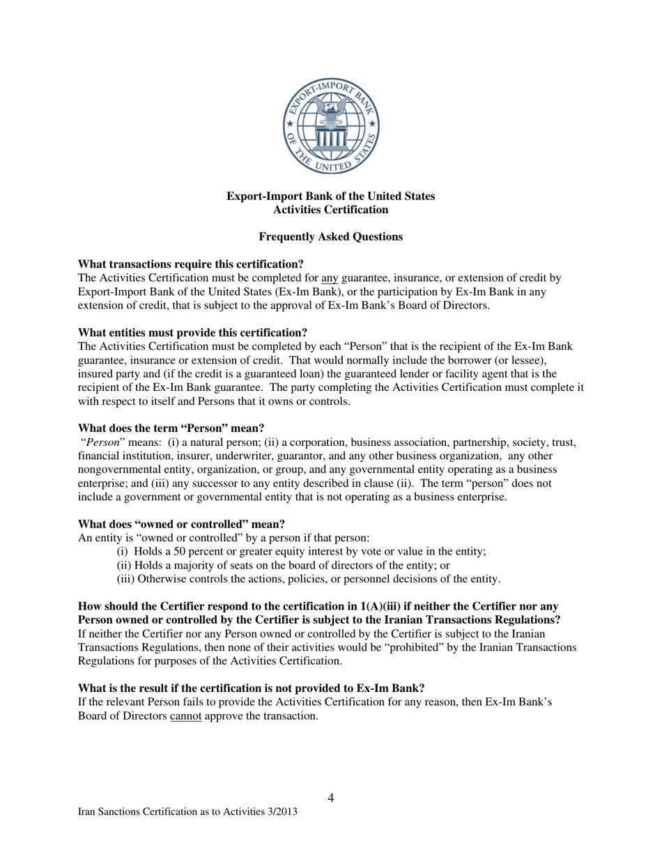 Iran Sanctions Activities Certification, Page 4