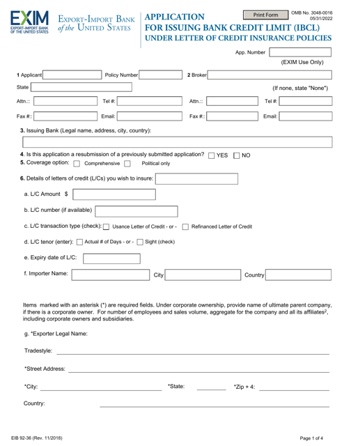 Form EIB92-36  Printable Pdf
