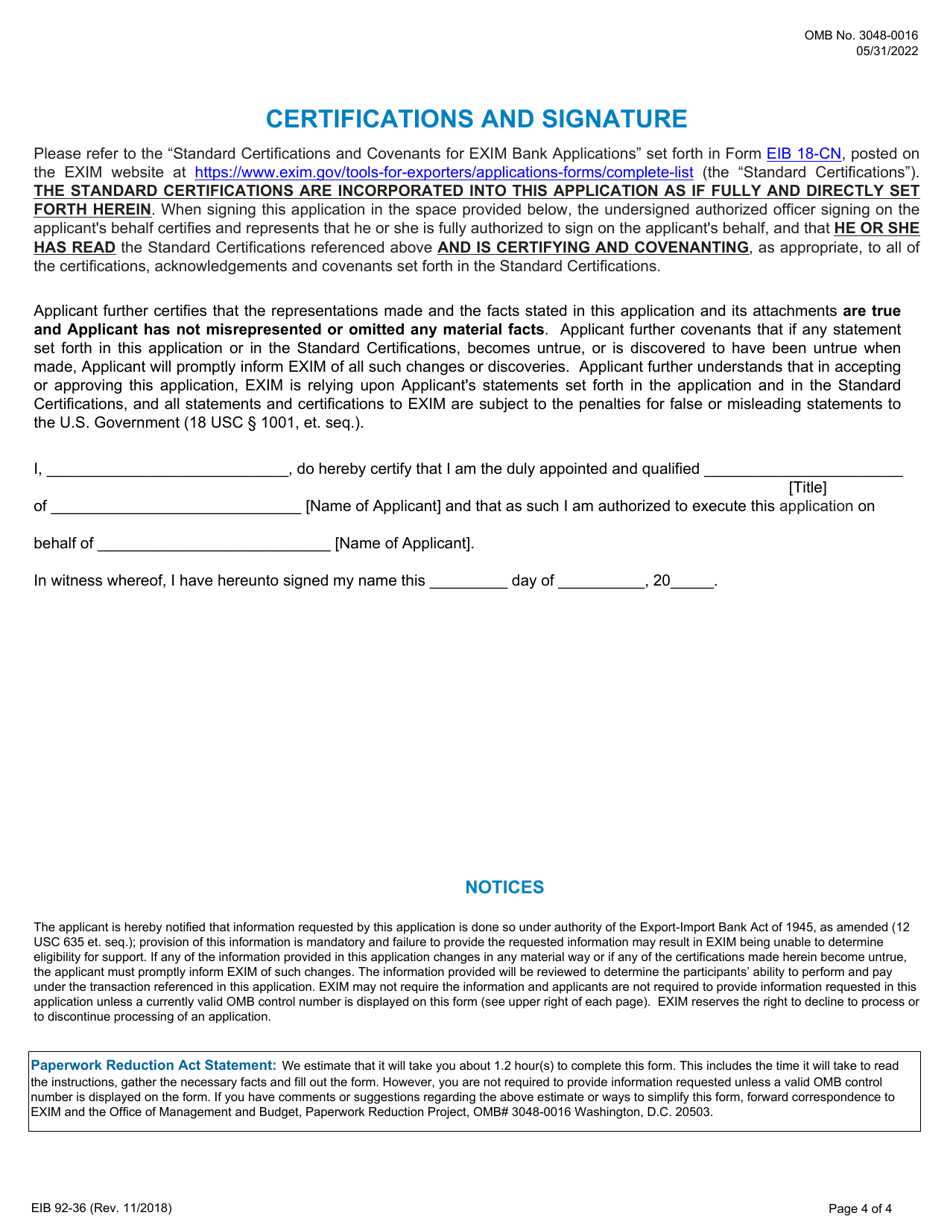 Form EIB92-36 Application for Issuing Bank Credit Limit (Ibcl) Under Letter of Credit Insurance Policies, Page 4