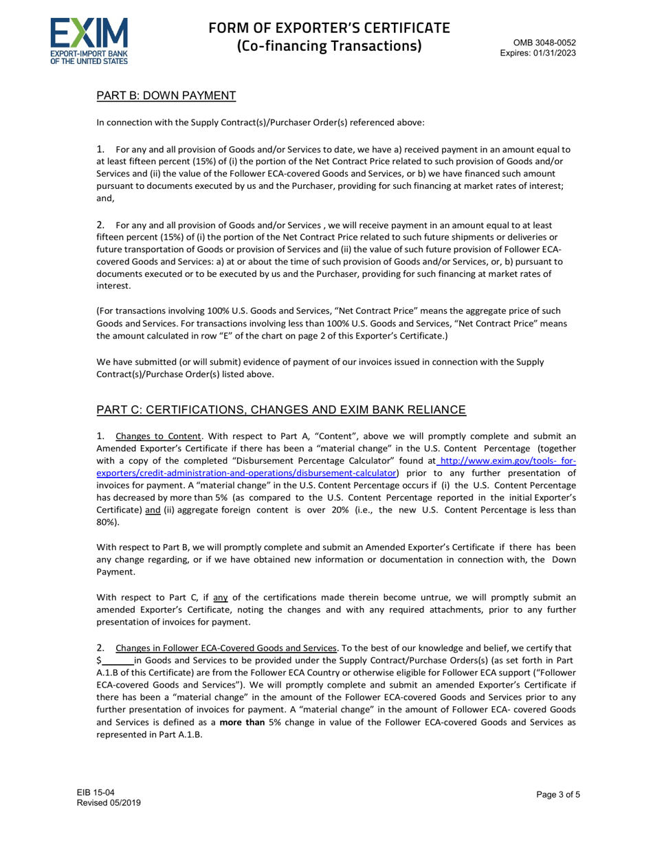 Form EIB15-04 Form of Exporters Certificate (Co-financing Transactions), Page 3