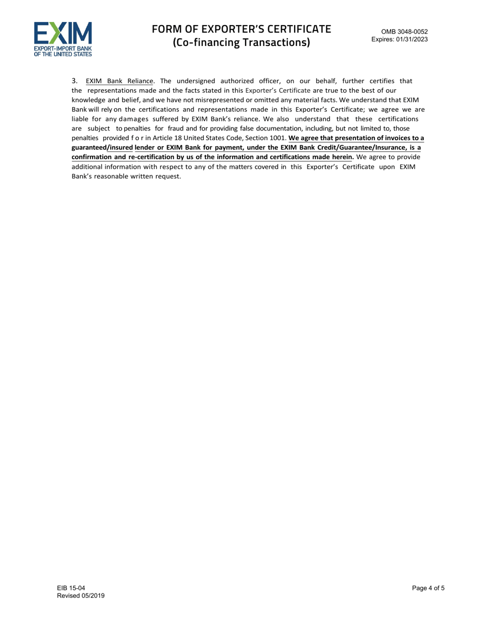 Form EIB15-04 Form of Exporters Certificate (Co-financing Transactions), Page 4