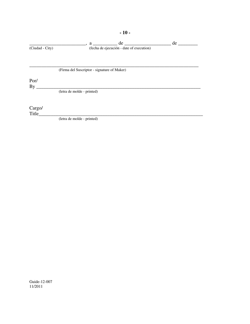 Form GUIDE-12-007 Form of Fixed Rate Single Disbursement Note (Mexico) (English / Spanish), Page 10