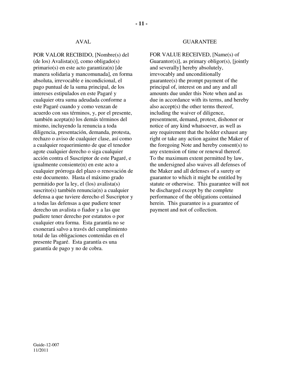 Form GUIDE-12-007 Form of Fixed Rate Single Disbursement Note (Mexico) (English / Spanish), Page 11
