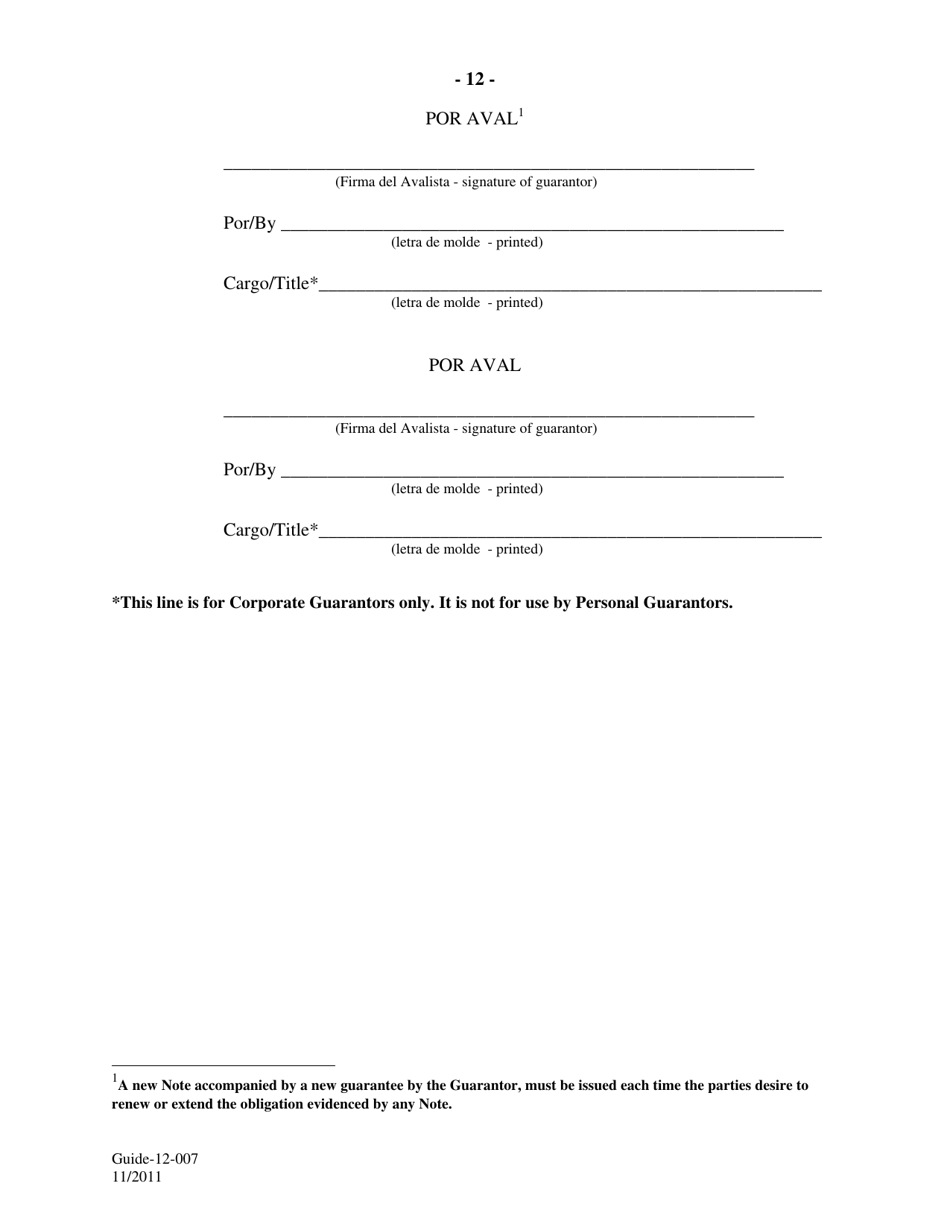 Form GUIDE-12-007 Form of Fixed Rate Single Disbursement Note (Mexico) (English / Spanish), Page 12
