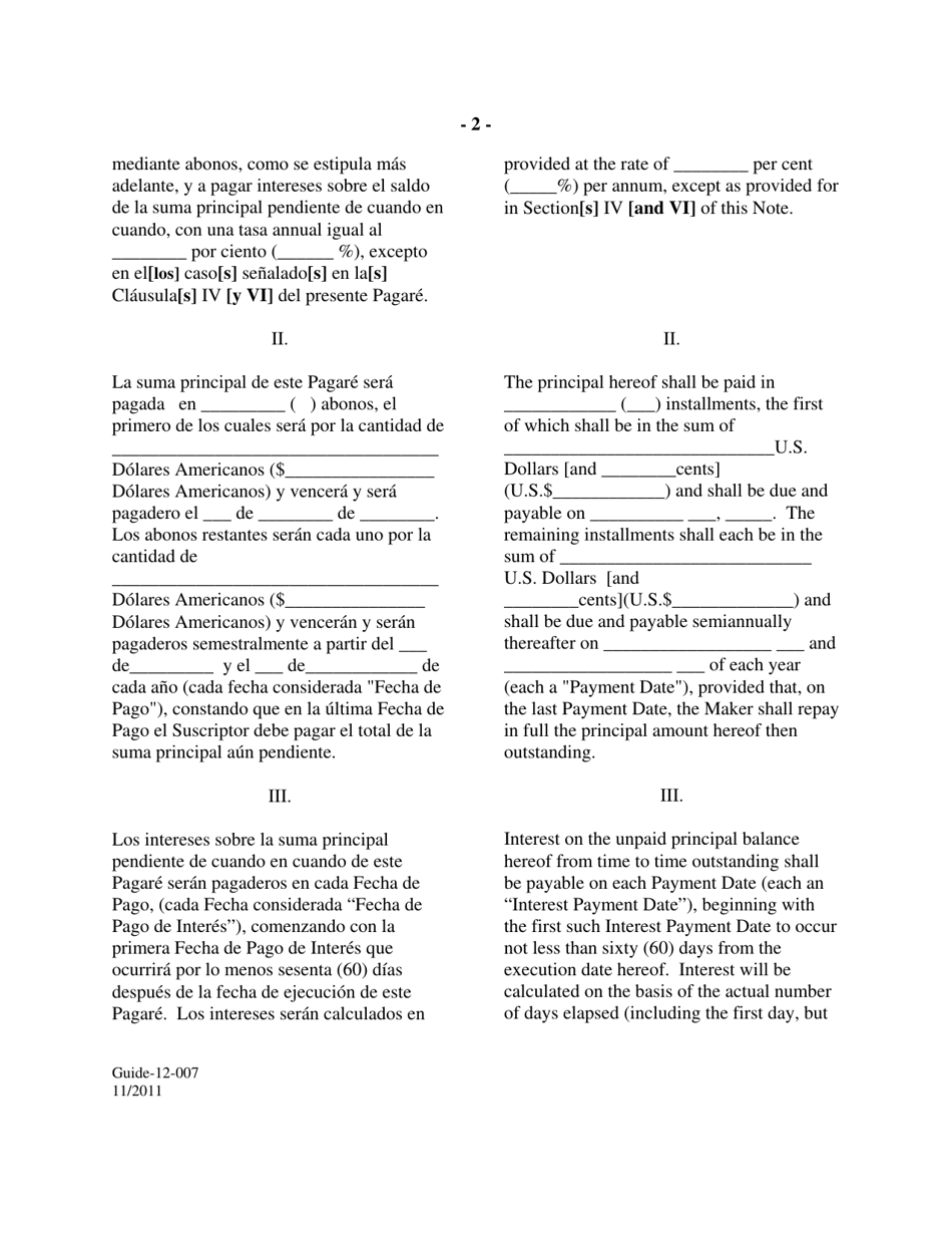 Form GUIDE-12-007 Form of Fixed Rate Single Disbursement Note (Mexico) (English / Spanish), Page 2