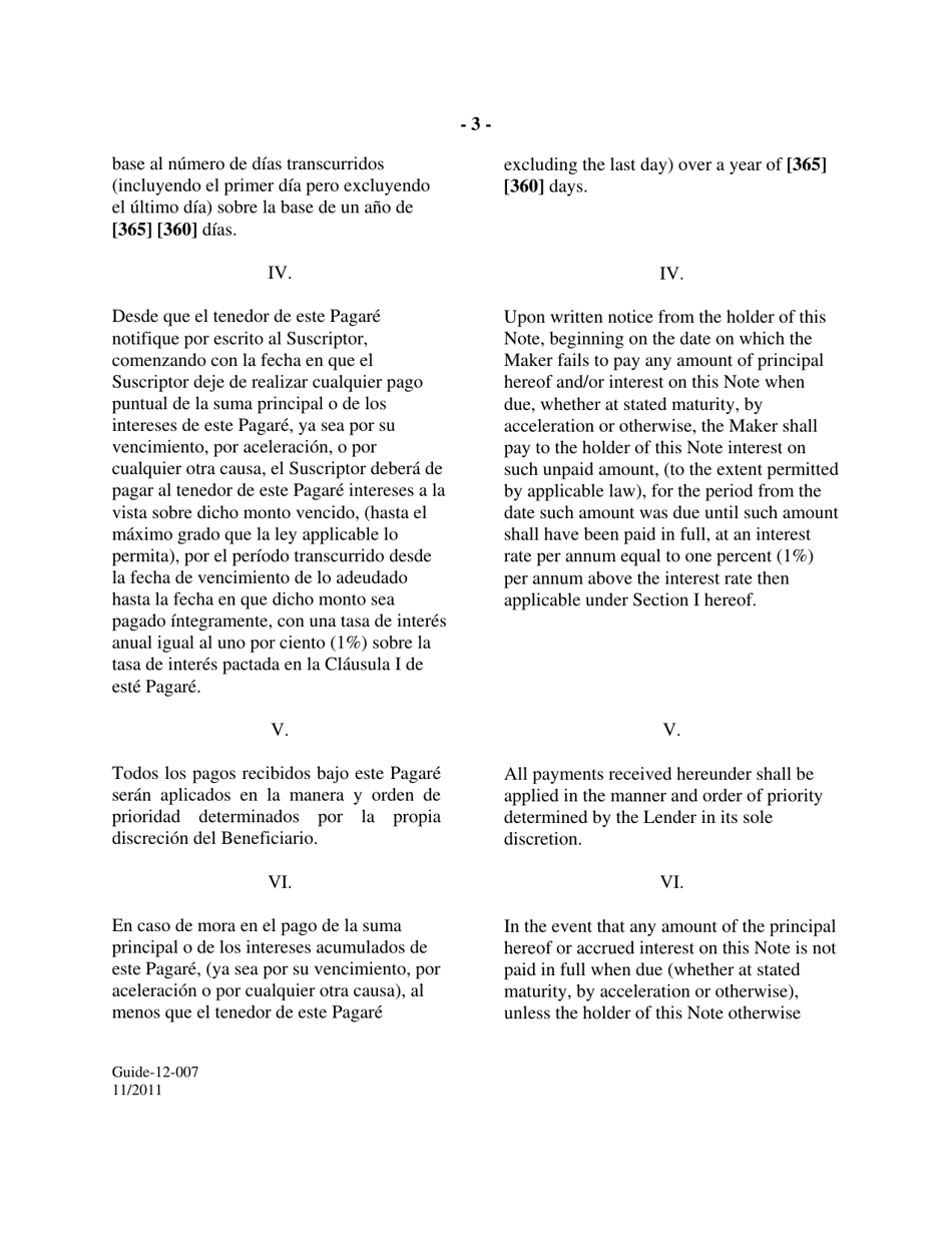 Form GUIDE-12-007 Form of Fixed Rate Single Disbursement Note (Mexico) (English / Spanish), Page 3