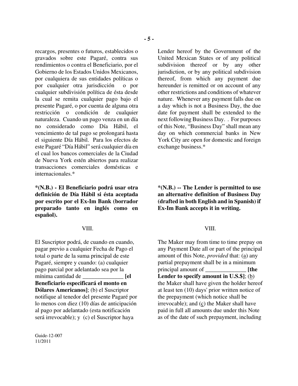 Form GUIDE-12-007 Form of Fixed Rate Single Disbursement Note (Mexico) (English / Spanish), Page 5
