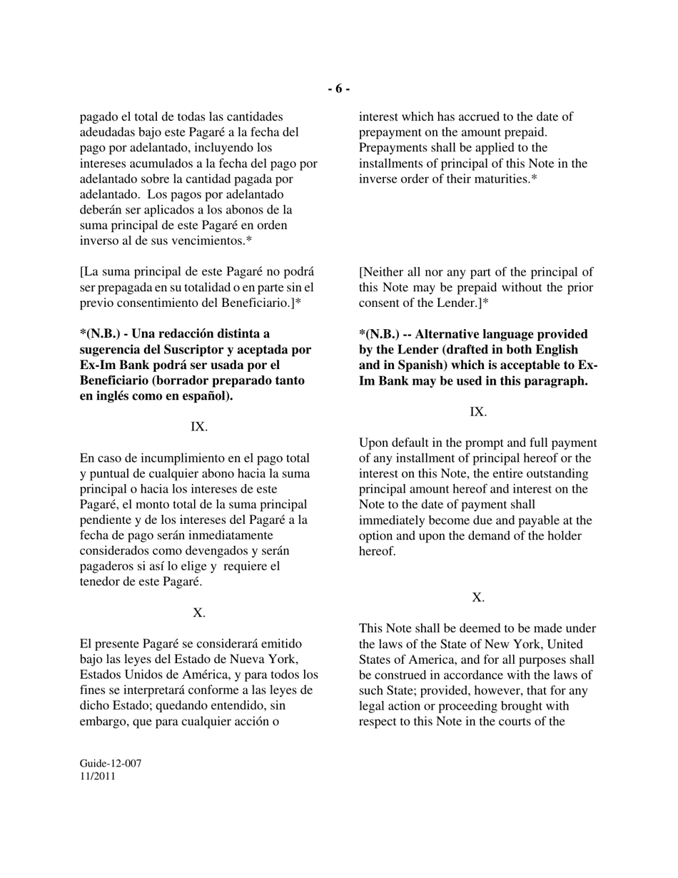 Form GUIDE-12-007 Form of Fixed Rate Single Disbursement Note (Mexico) (English / Spanish), Page 6