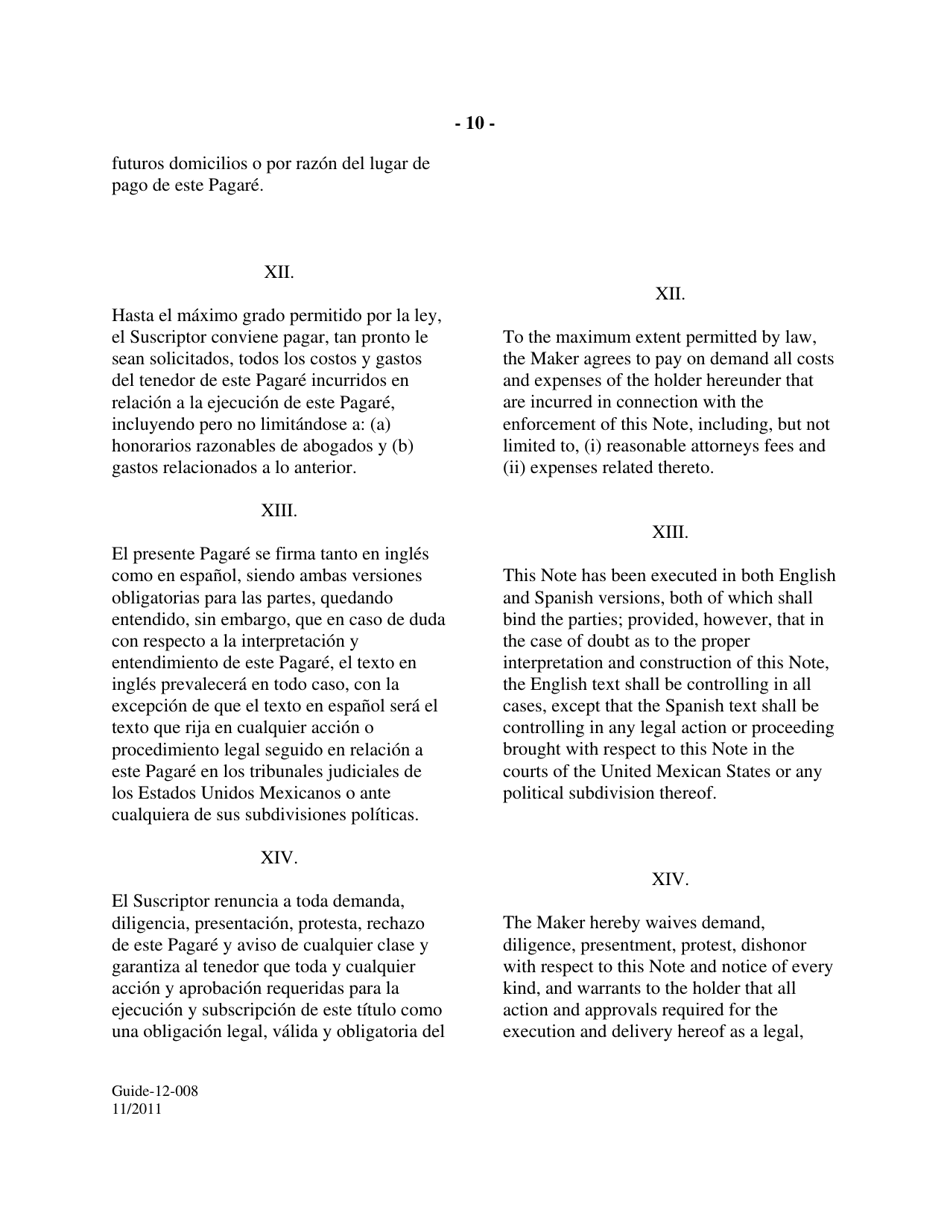 Form GUIDE-12-008 Form of Floating Rate Single Disbursement Note (Mexico) (English / Spanish), Page 10