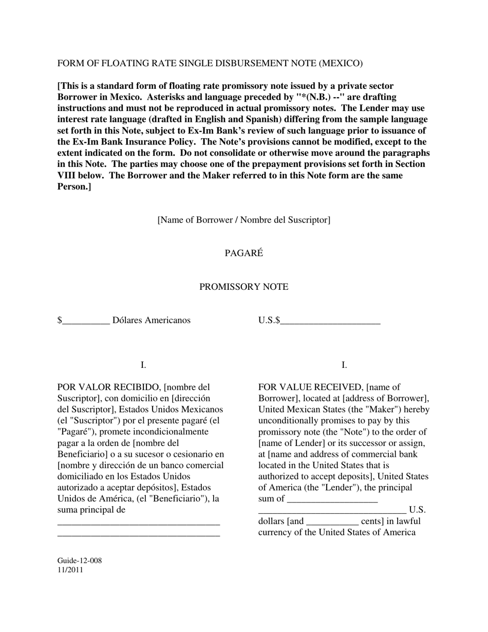 Form GUIDE-12-008 Form of Floating Rate Single Disbursement Note (Mexico) (English / Spanish), Page 1