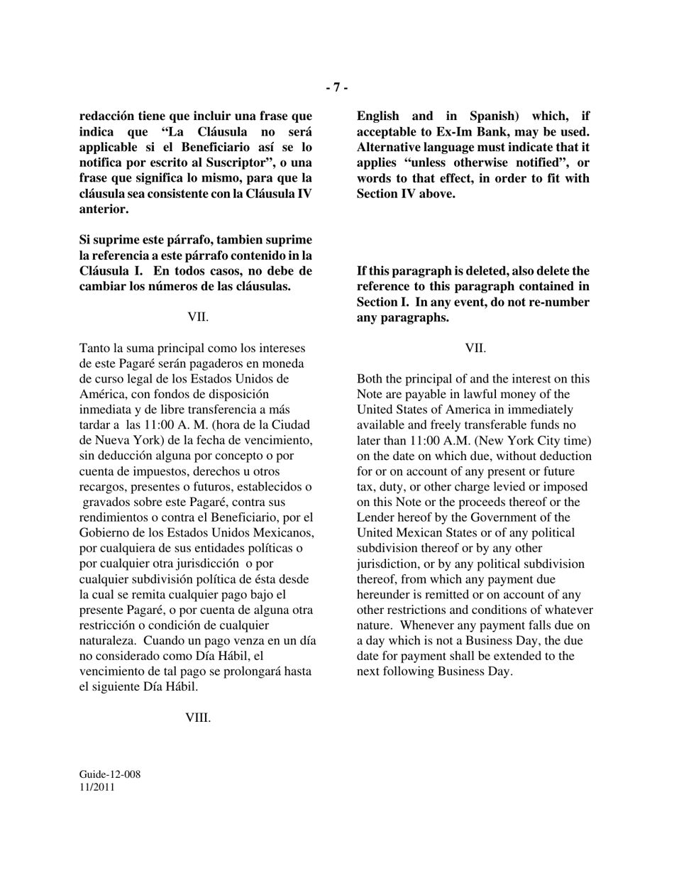 Form GUIDE-12-008 Form of Floating Rate Single Disbursement Note (Mexico) (English / Spanish), Page 7