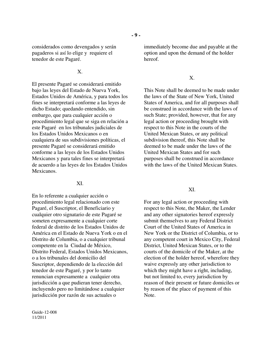 Form GUIDE-12-008 Form of Floating Rate Single Disbursement Note (Mexico) (English / Spanish), Page 9