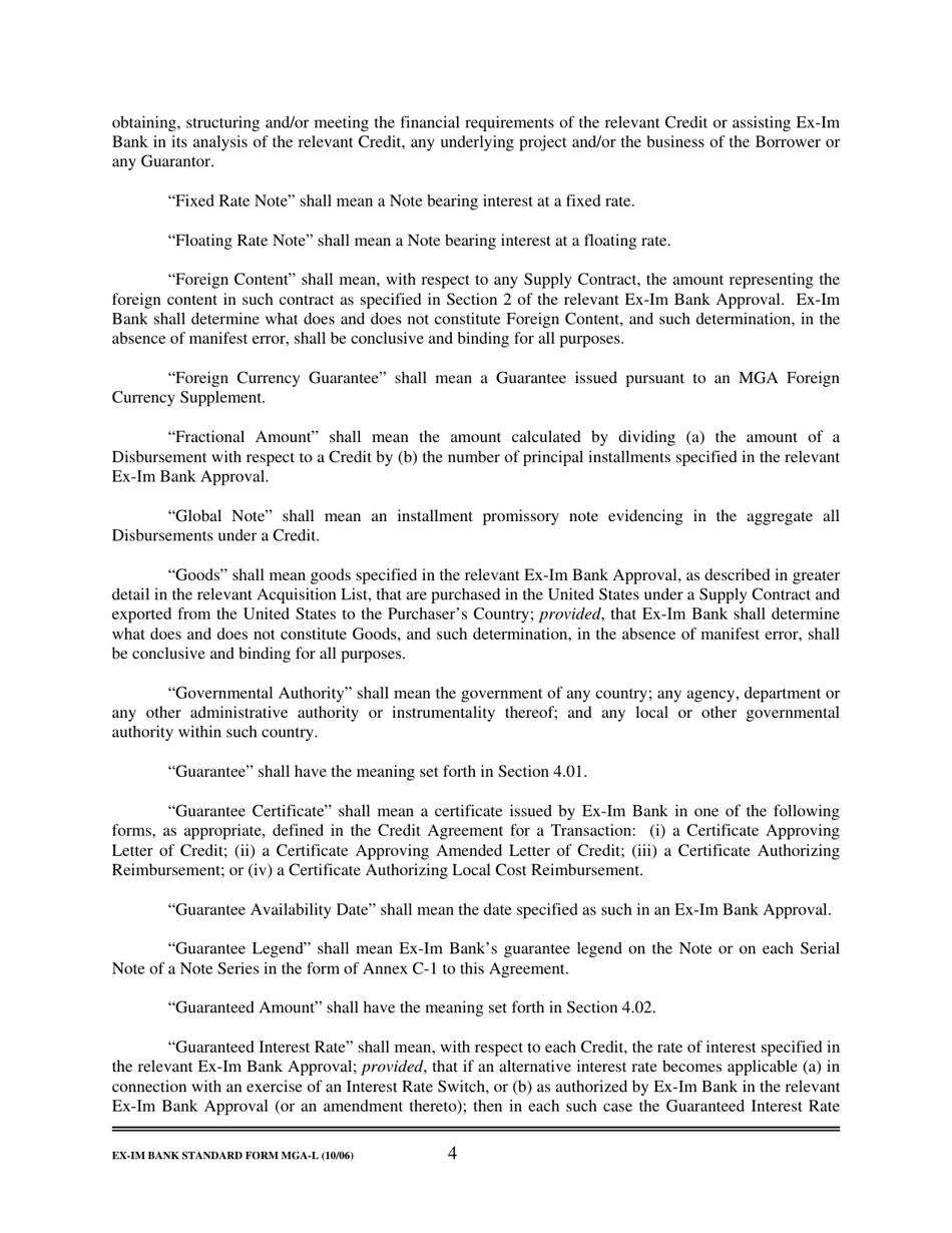 Form MGA-L Master Guarantee Agreement (Long Term Credits), Page 10