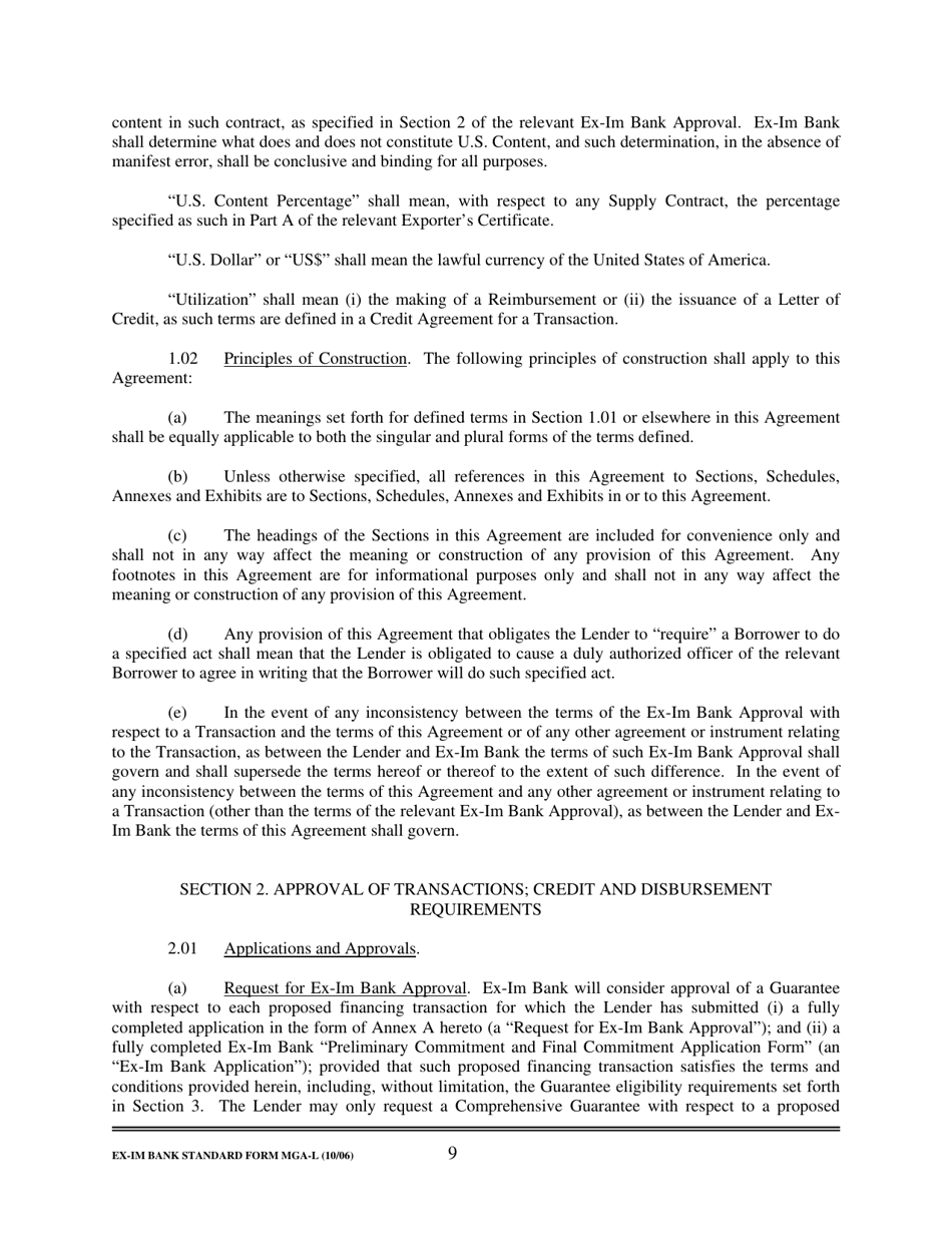 Form MGA-L Master Guarantee Agreement (Long Term Credits), Page 15