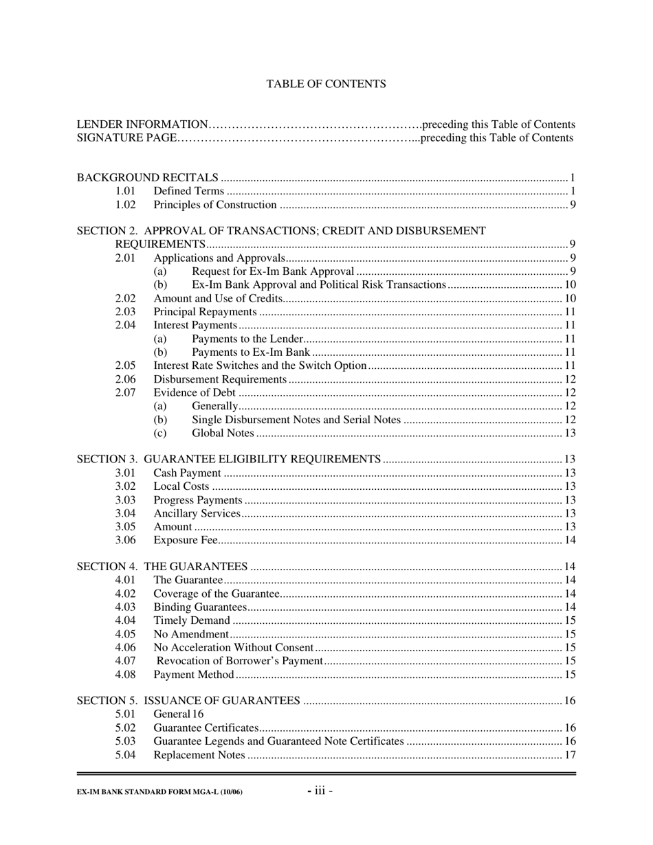Form MGA-L Master Guarantee Agreement (Long Term Credits), Page 4