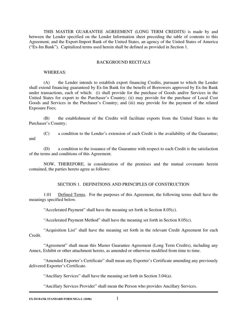 Form MGA-L Master Guarantee Agreement (Long Term Credits), Page 7