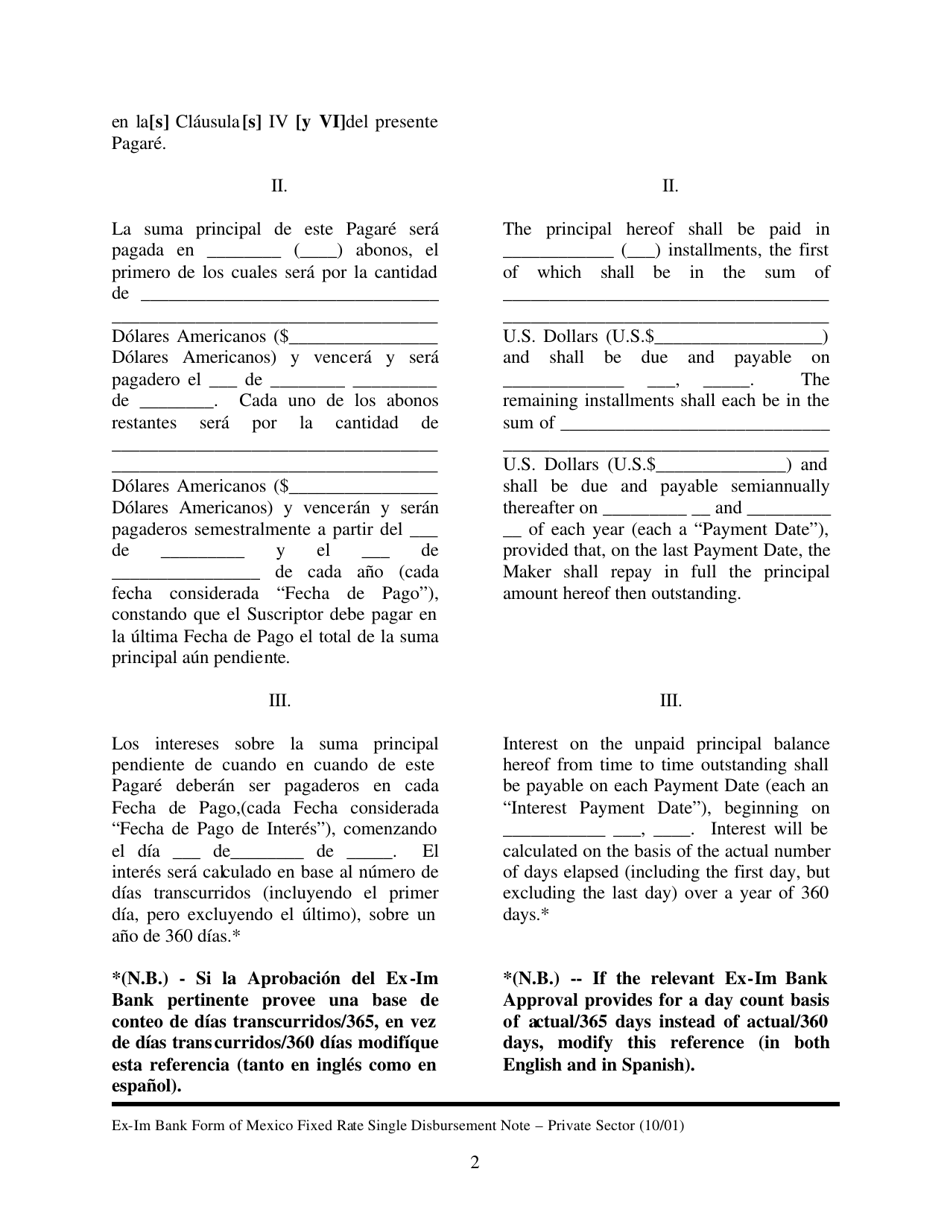 Annex A-2 Form of Fixed Rate Single Disbursement Note (Mexico) (English / Spanish), Page 2