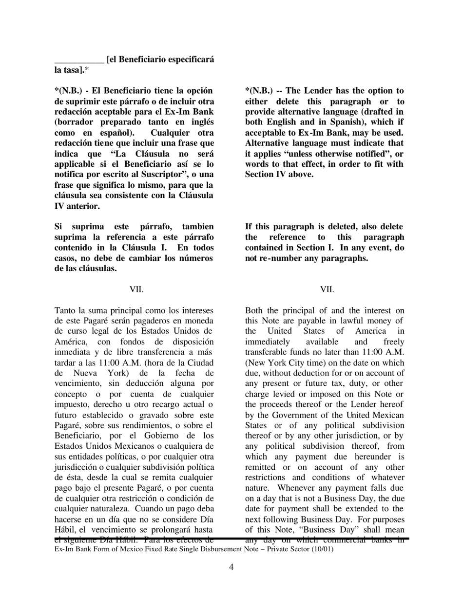 Annex A-2 Form of Fixed Rate Single Disbursement Note (Mexico) (English / Spanish), Page 4