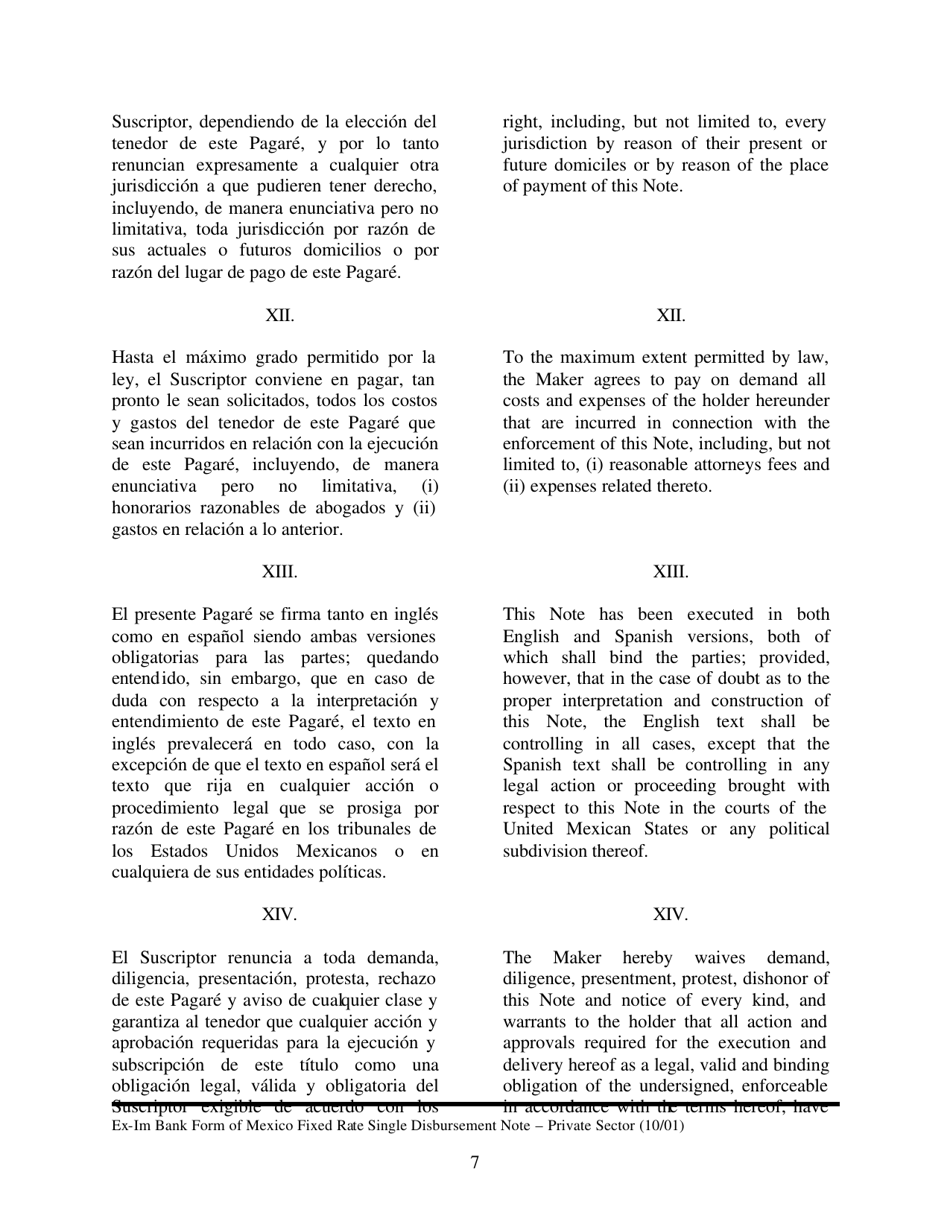 Annex A-2 Form of Fixed Rate Single Disbursement Note (Mexico) (English / Spanish), Page 7