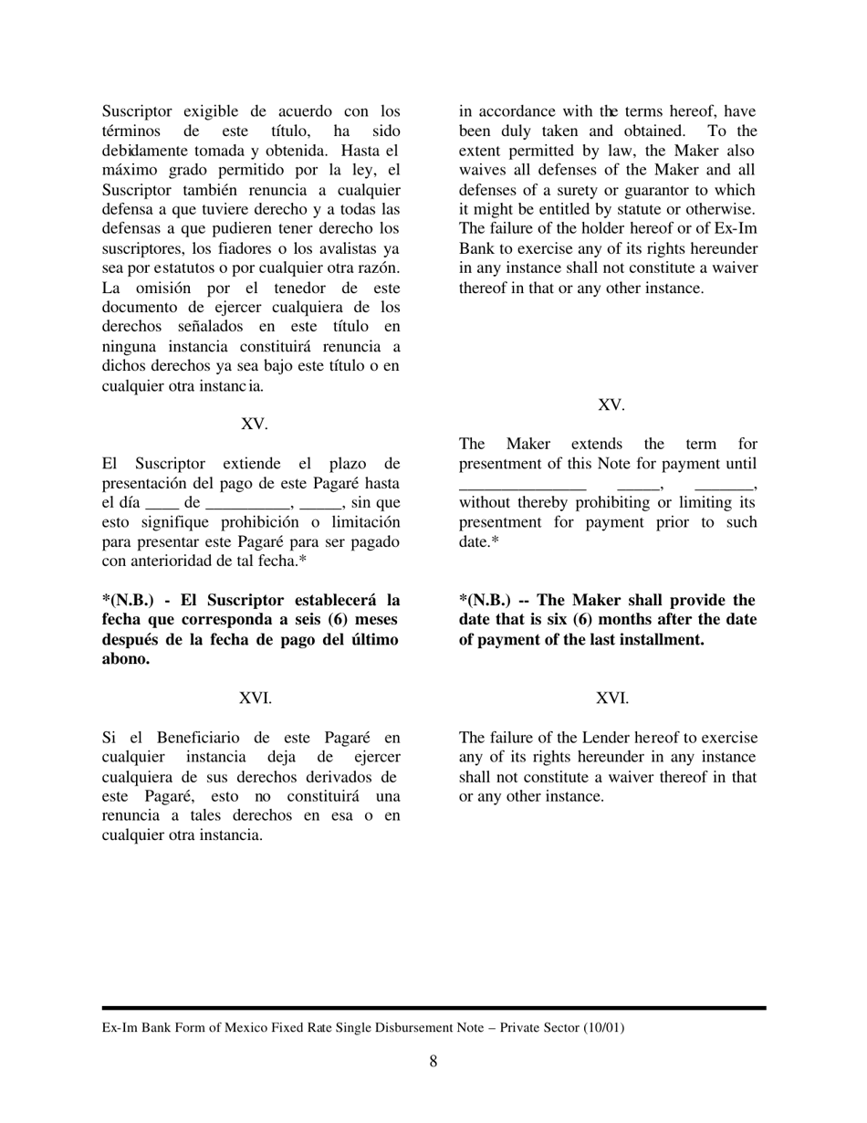 Annex A-2 Form of Fixed Rate Single Disbursement Note (Mexico) (English / Spanish), Page 8