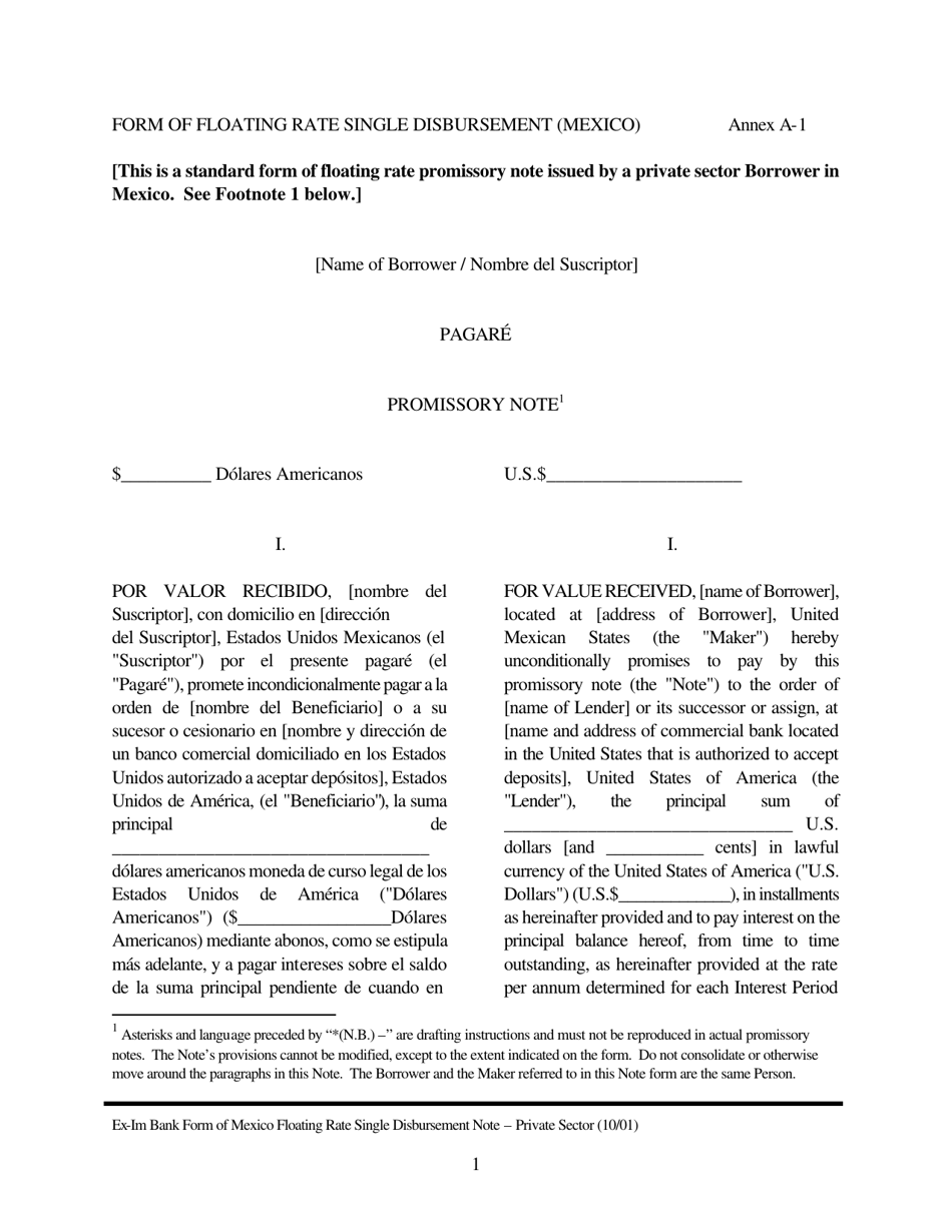 Annex A-1 Form of Floating Rate Single Disbursement (Mexico) (English / Spanish), Page 1