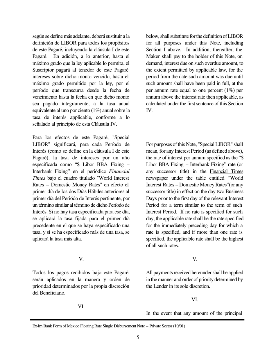 Annex A-1 Form of Floating Rate Single Disbursement (Mexico) (English / Spanish), Page 5