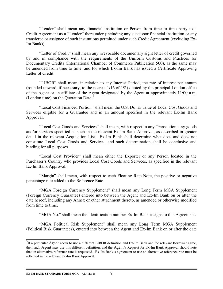 Form MGA-AL Master Guarantee Agreement (Agency - Long Term Credits), Page 12