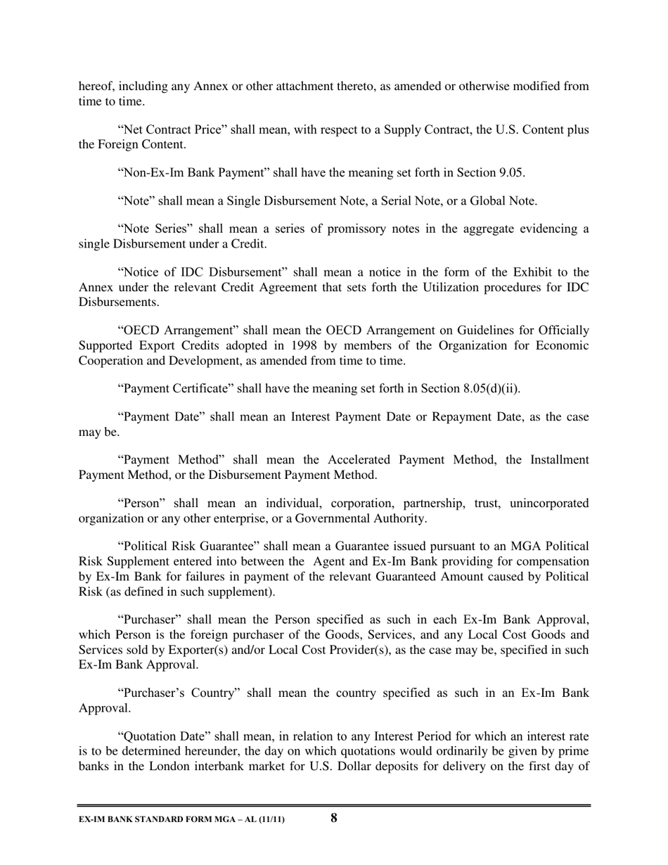 Form MGA-AL Master Guarantee Agreement (Agency - Long Term Credits), Page 13