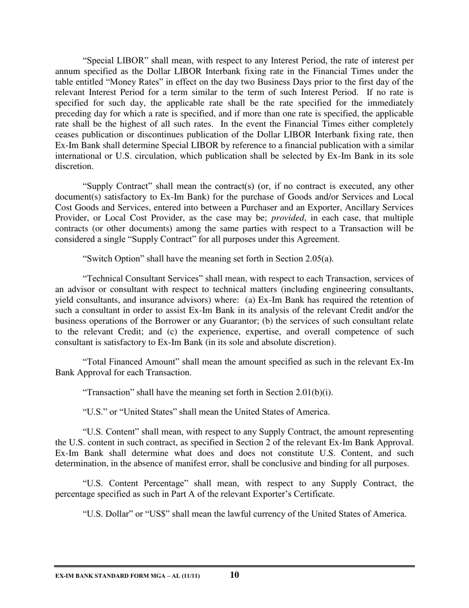 Form MGA-AL Master Guarantee Agreement (Agency - Long Term Credits), Page 15
