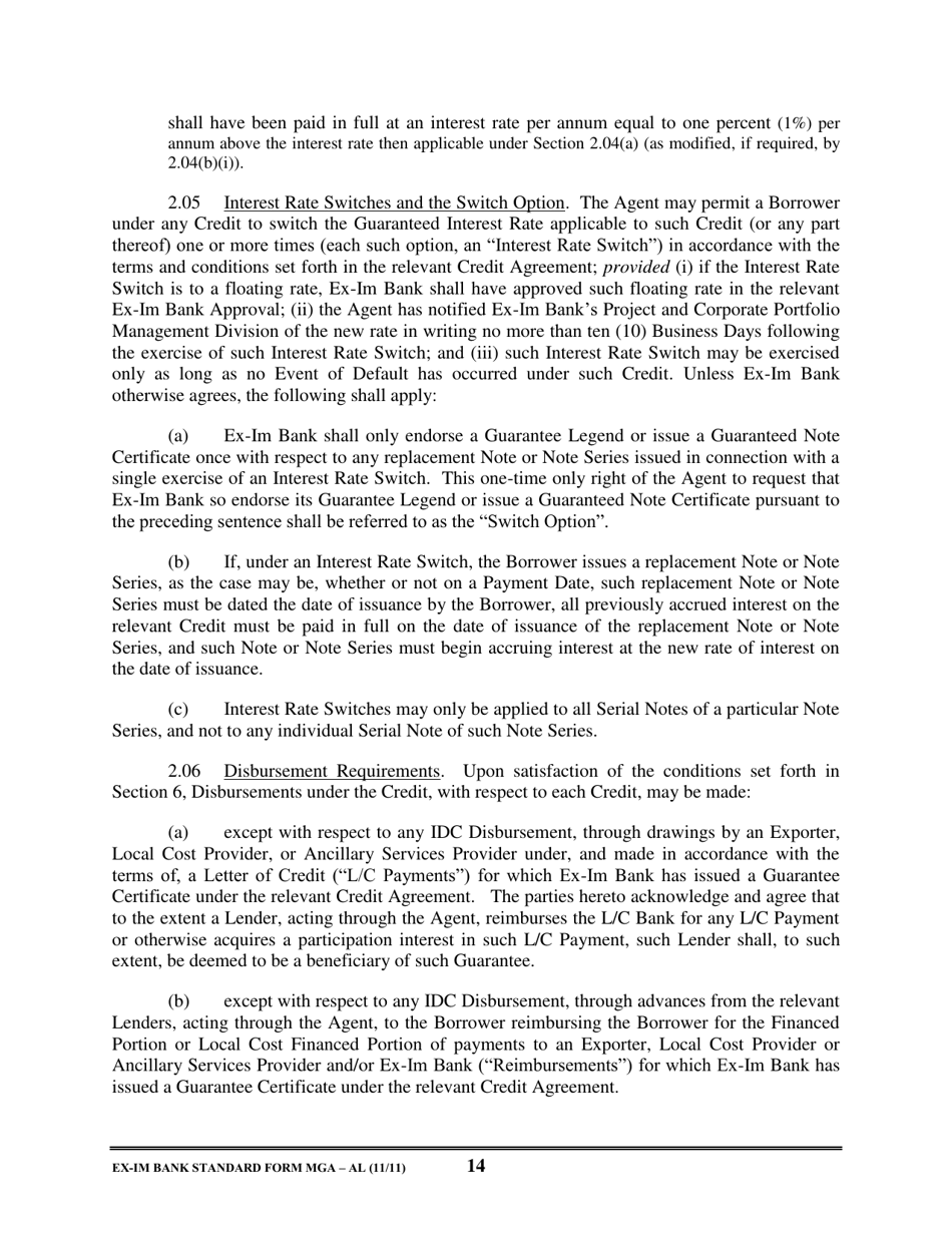 Form MGA-AL Master Guarantee Agreement (Agency - Long Term Credits), Page 19