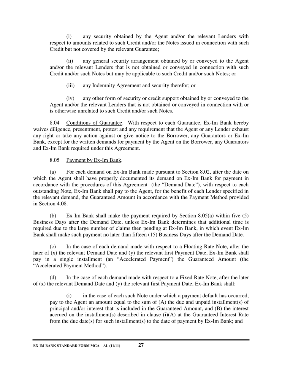 Form MGA-AL Master Guarantee Agreement (Agency - Long Term Credits), Page 32