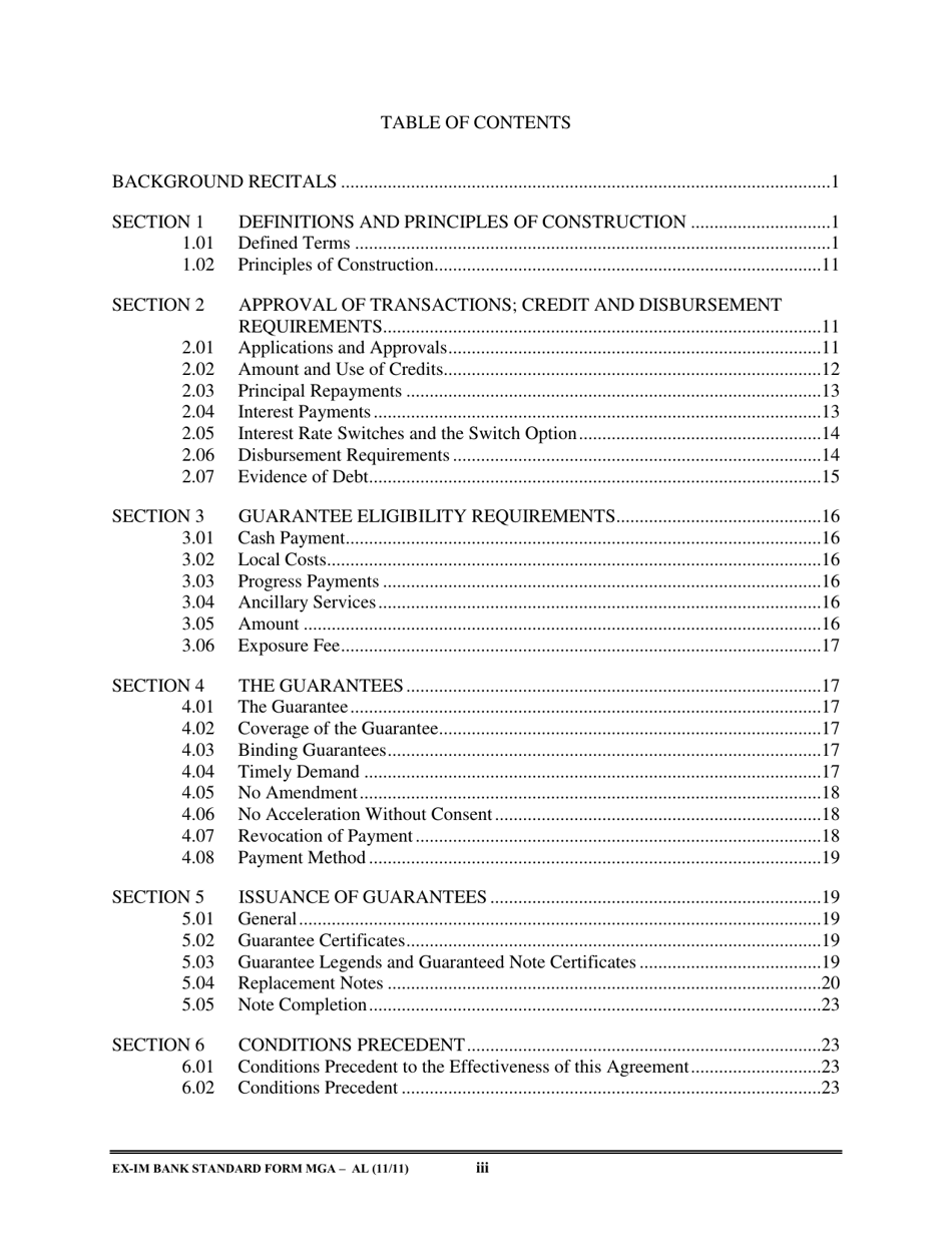 Form MGA-AL Master Guarantee Agreement (Agency - Long Term Credits), Page 4