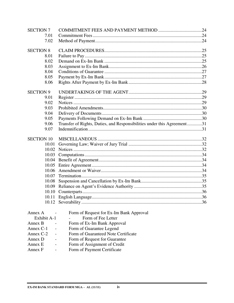 Form MGA-AL Master Guarantee Agreement (Agency - Long Term Credits), Page 5