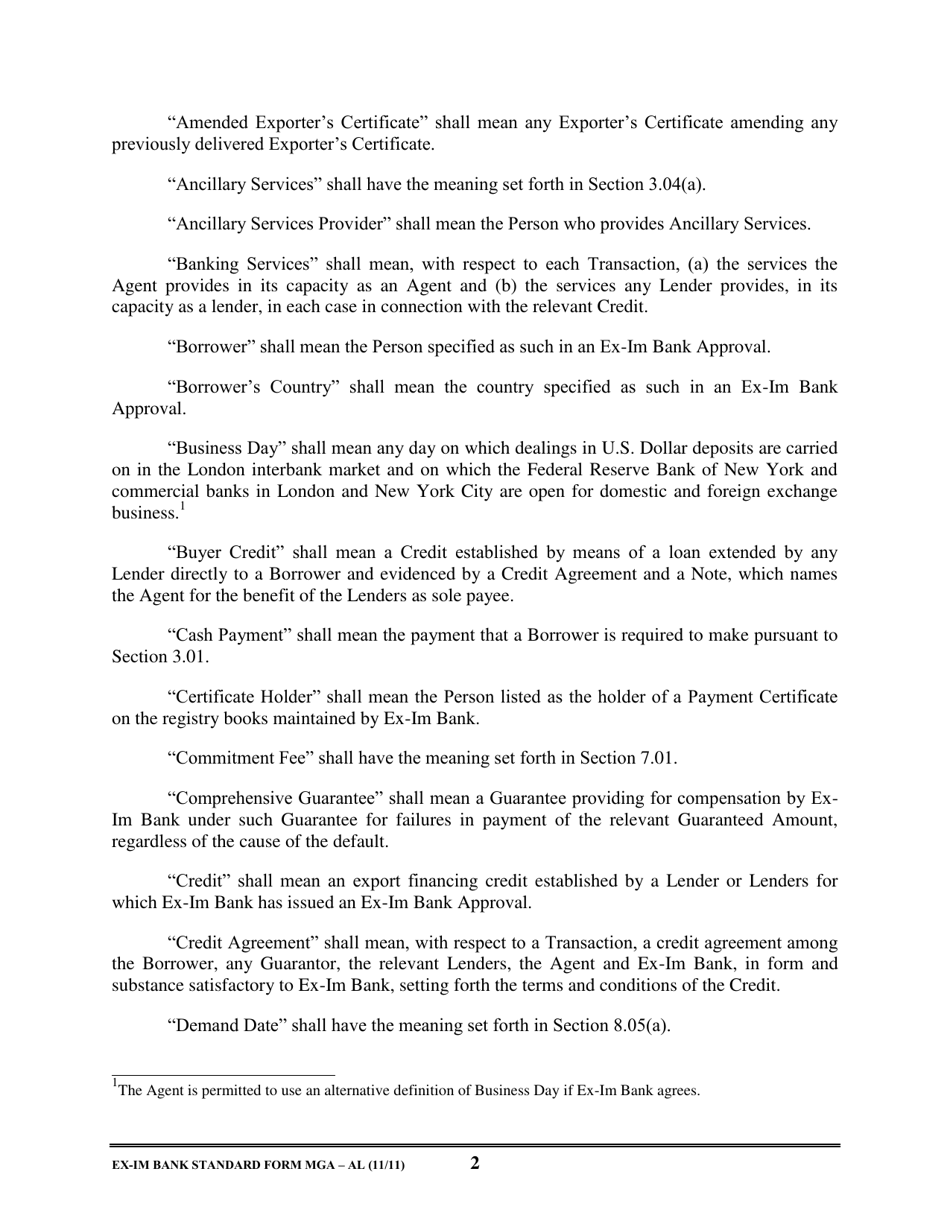 Form MGA-AL Master Guarantee Agreement (Agency - Long Term Credits), Page 7